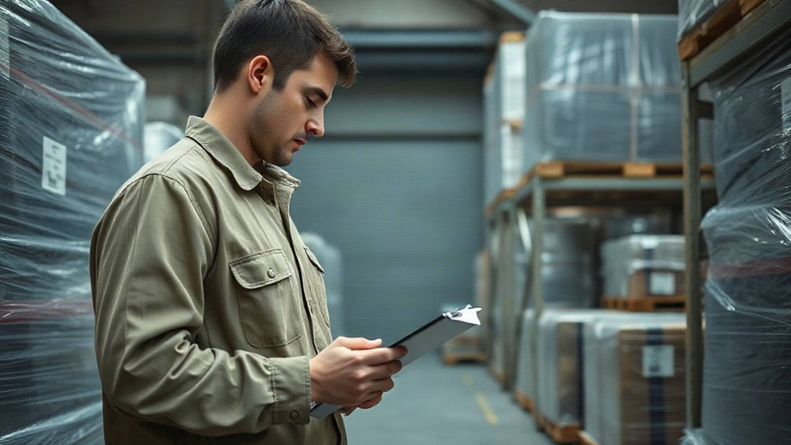 Freight forwarder checking paperwork against a consolidated load
